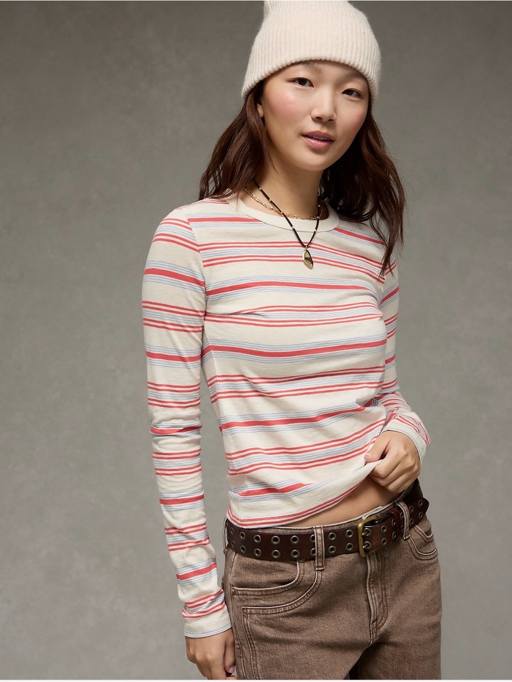 NWT American Eagle hey baby Long Sleeve Crew with red blue stripes size xs